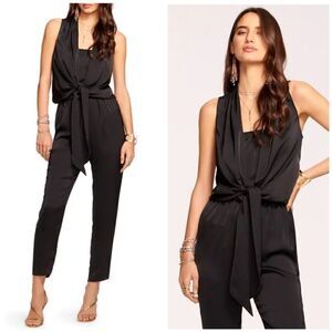 Ramy Brook Black Dorothy Drape Tie Waist Jumpsuit XXL NWT